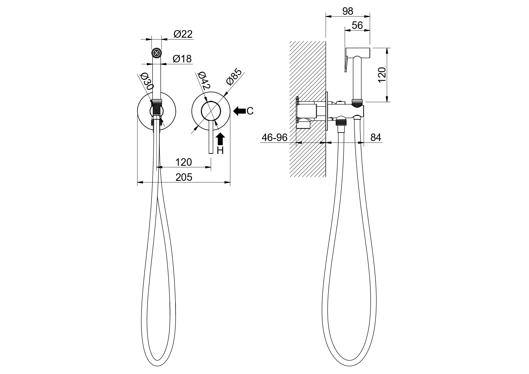 Встраиваемый гигиенический комплект Европа AQ1319BG шлифованное золото Aquatek