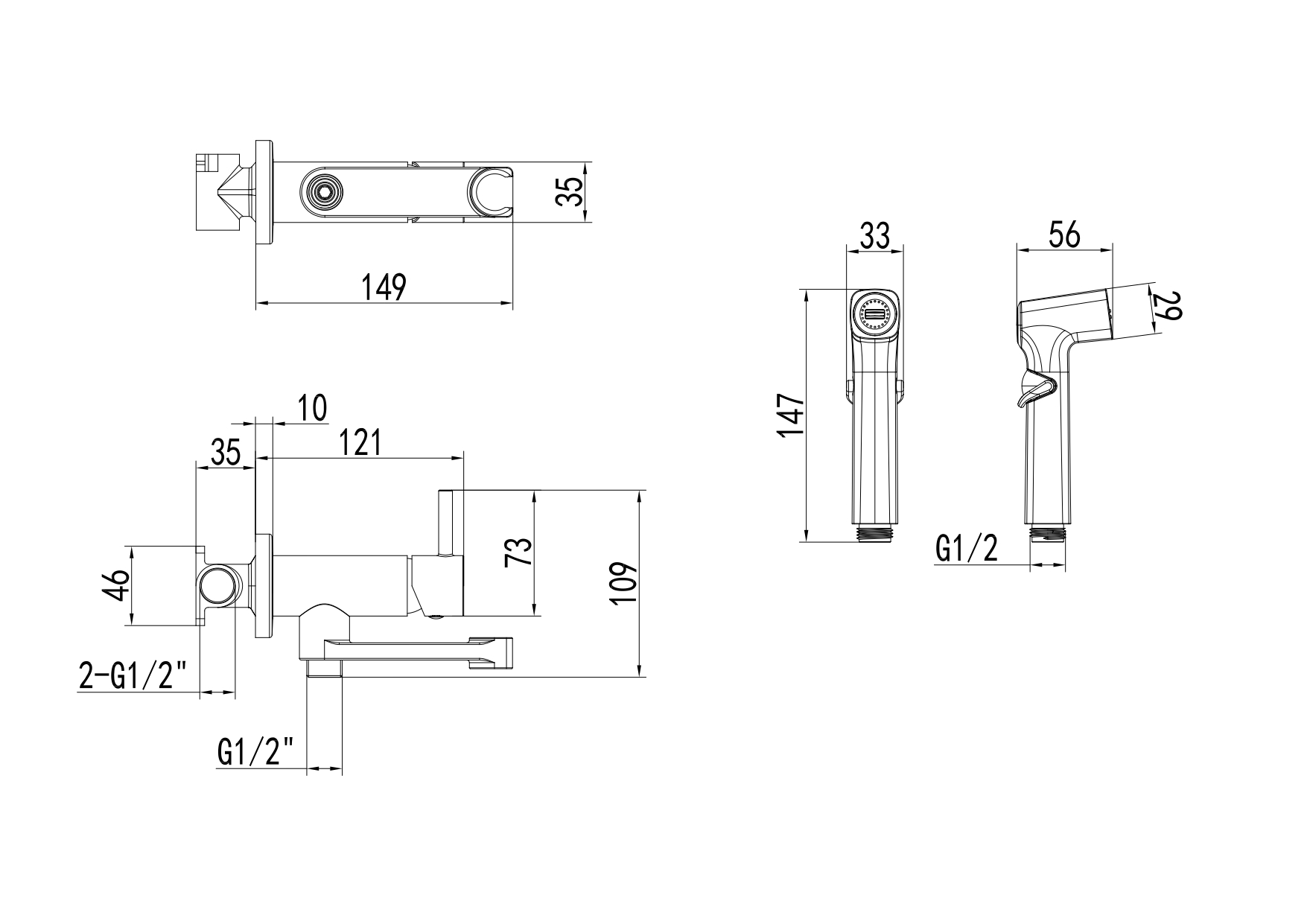 Встраиваемый гигиенический комплект Ника AQ1819BG шлифованное золото Aquatek
