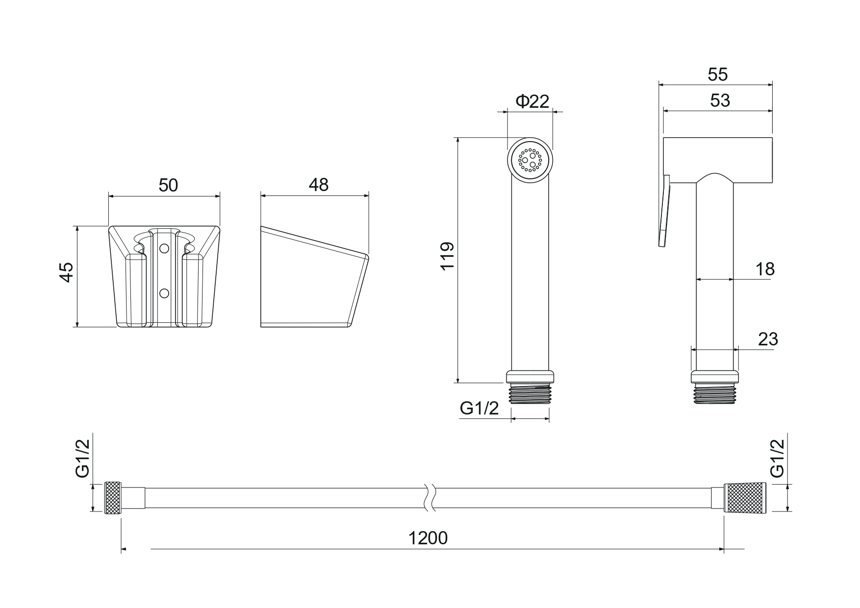Гигиенический душ AQ2054BGM оружейная сталь Aquatek