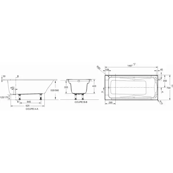 J.Delafon E6060-00 ванна ODEON UP акрил /150x70/ (бел)