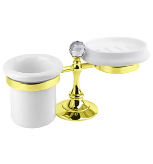 Стакан и мыльница настольные OLIMP-STT-03/24-Sw Swarovski под золото
