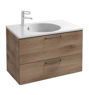 Тумба для раковины  ODEON RIVE GAUCHE два ящика, ручки черные /80/(дуб табак) EB2522-R9-E52
