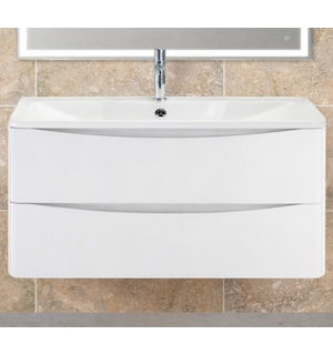 Тумба под раковину подвесная с двумя выкатными ящиками ACQUA Bianco Lucido 1200x450x500 BelBagno