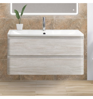 Тумба под раковину подвесная с двумя ящиками ALBANO Rovere Vintage Bianco 1000x450x500 BelBagno