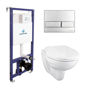 Инсталляция Dune Koller Pool с кнопкой Neon хром глянцевый + Унитаз с микролифтом Lecico Perth Grohe