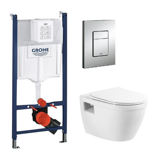 Инсталляция Grohe Rapid SL (кнопка квадрат) + Подвесной унитаз с сиденьем LOTO BelBagno