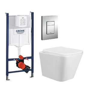 Инсталляция Grohe Rapid SL (кнопка квадрат) + Унитаз Taliente Correto безободковый с микролифтом