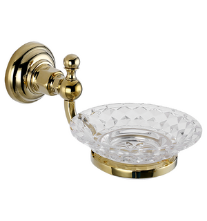 Мыльница для ванной PRAKTIC Gold с держателем стекло PRK-452-Gold Elghansa