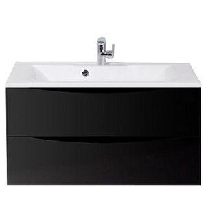 Тумба под раковину подвесная с двумя выкатными ящиками MARINO Nero Lucido 900x450x500 BelBagno